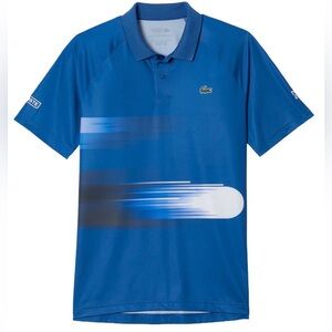 LACOSTE Novak Djokovic Men‘s Tennis Print Stretch Polo Blue/White Size Large